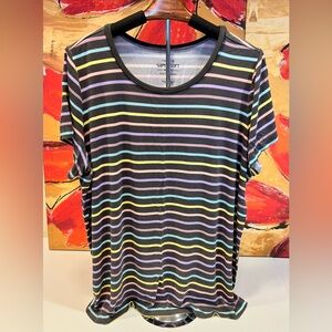 Torrid, Charcoal Tee with Pastel Multi-Striped Short Sleeves, Size 3